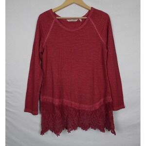 Soft Surroundings Womens Waffle Knit Tunic Top SZ Medium Red Fall Lagenlook Boho